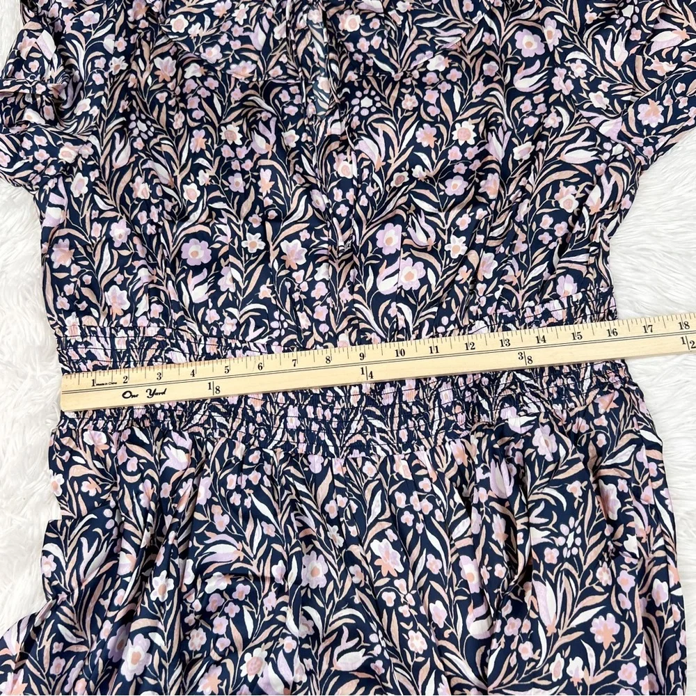J Crew long‎ sleeve ruffle V-neck mini dress in floral fields smocked waist